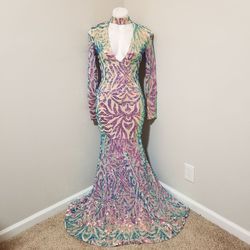 Style (Sz S, fits 0-4) Banjul Multicolor Size 4 Jersey Plunge Floor Length Mermaid Dress on Queenly