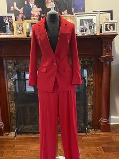 Express  Editor Suit Red Size 8 50 Off Fitted Medium Height Jumpsuit Dress on Queenly