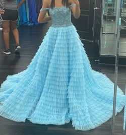 Style 54930 Sherri Hill Blue Size 0 Floor Length Pageant Square Ball gown on Queenly