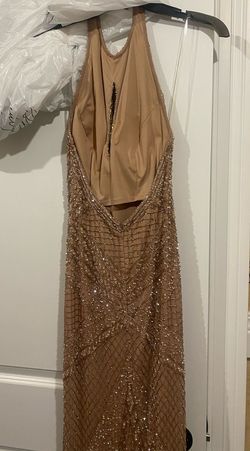 Amarra Gold Size 8 Jewelled Halter High Neck Straight Dress on Queenly