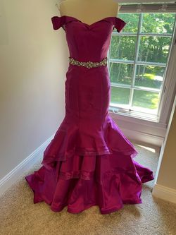 Jovani Pink Size 00 Magenta Short Height Train Pageant Mermaid Dress on Queenly