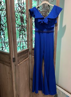 Mac Duggal Blue Size 0 Interview Flare Short Height Pageant Jumpsuit Dress on Queenly