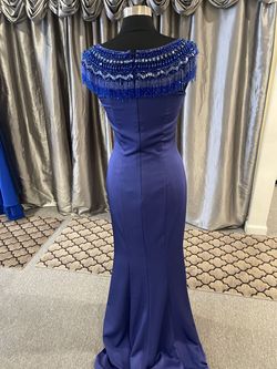 Style 1517 Ashley Lauren Blue Size 8 Floor Length Military Straight Dress on Queenly