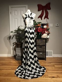 Alyce Designs Black Size 8 Padded Halter Midi Wedding Guest Mermaid Dress on Queenly