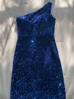 Amarra Blue Size 6 50 Off Mini One Shoulder Pageant Cocktail Dress on Queenly