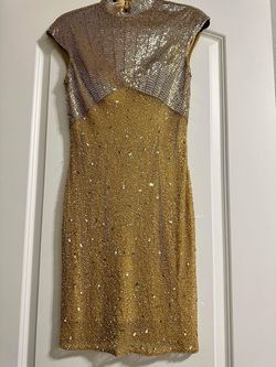 Ashley Lauren Gold Size 4 Mini High Neck Pageant Cocktail Dress on Queenly
