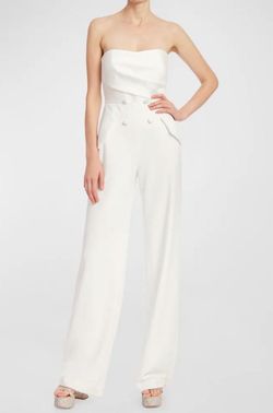 Style Strapless Double-Breasted Tuxedo Jumpsuit Badgley Mischka White Size 4 Bridal Shower Medium Height 50 Off Jumpsuit Dress on Queenly