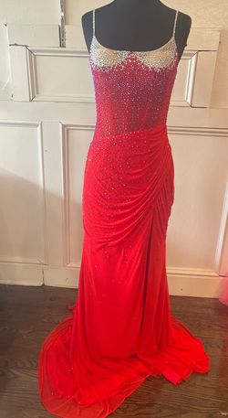 Style 11616 Ashley Lauren Red Size 8 Jewelled Pageant Side slit Dress on Queenly