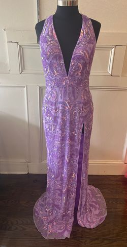 Style 11283 Ashley Lauren Purple Size 14 Jersey 11283 Sequined Side slit Dress on Queenly