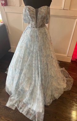 Style JVN36581 Jovani Blue Size 2 Quinceanera Prom Jersey Strapless Ball gown on Queenly