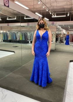 La Femme Blue Size 14 Prom Pageant Mermaid Dress on Queenly