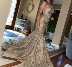 Sherri Hill Gold Size 4 Floor Length Pageant Mermaid Dress on Queenly