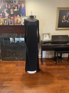 Mac Duggal Black Size 8 Military Medium Height Train Straight Dress on Queenly