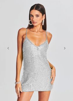 Style HL23-6000 Retrofete Silver Size 4 Mini Hl23-6000 Jewelled Cocktail Dress on Queenly