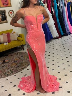 Style 28298 Ava Presley Pink Size 2 Floor Length Pageant Side slit Dress on Queenly