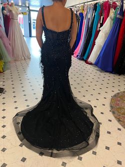 Style 28583 Ava Presley Black Size 6 Floor Length Pageant 28583 Square Side slit Dress on Queenly