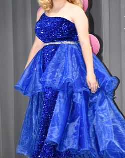 Ava Presley Blue Size 4 Pageant One Shoulder Prom Train Dress on Queenly