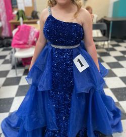 Ava Presley Blue Size 4 Pageant One Shoulder Prom Train Dress on Queenly