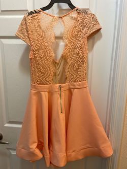 Luxxel Orange Size 4 Cap Sleeve Lace Cocktail Dress on Queenly