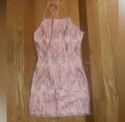 Lulus Pink Size 0 Fringe Jersey Mini Square Neck Cocktail Dress on Queenly