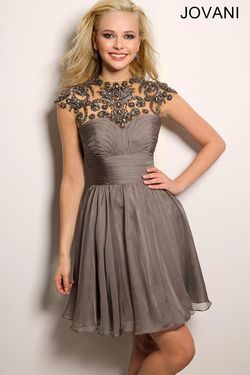 Style 21977A Jovani Silver Size 2 Sheer Mini Cocktail Dress on Queenly