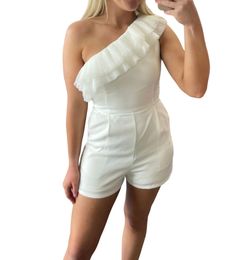 Style 1-2368350867-892 Idem Ditto White Size 8 One Shoulder Pockets Free Shipping Mini Jumpsuit Dress on Queenly