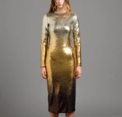 Style 1-2808738004-74 LE SUPERBE Gold Size 4 1-2808738004-74 Sequined Cocktail Dress on Queenly