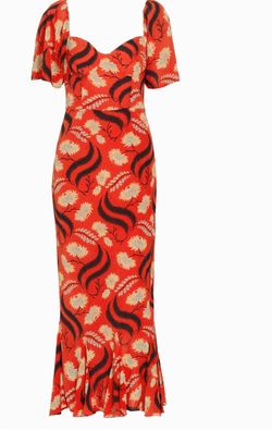 Style 1-2923441958-425 Ramy Brook Red Size 8 Military Pattern Straight Dress on Queenly