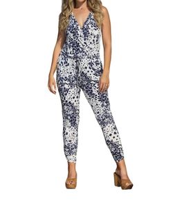 Style 1-3469437893-892 Veronica M Blue Size 8 Print Ivory Tall Height Jumpsuit Dress on Queenly