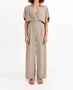 Style 1-3524516018-892 MOLLY BRACKEN Brown Size 8 Polyester High Neck Belt Floor Length Pockets Jumpsuit Dress on Queenly