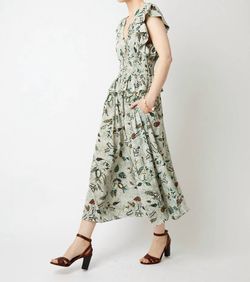 Style 1-3743084592-425 Ulla Johnson Green Size 8 Print Sleeves Ruffles V Neck Cocktail Dress on Queenly