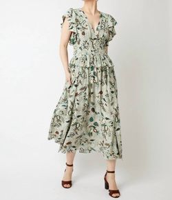 Style 1-3743084592-425 Ulla Johnson Green Size 8 Print Sleeves Ruffles V Neck Cocktail Dress on Queenly