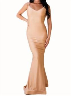 Style 1-3854549915-70 JESSICA ANGEL Nude Size 0 Free Shipping Peach Polyester Train Mermaid Dress on Queenly