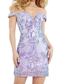 Style 1-1485349231-425 JOVANI Purple Size 8 Plunge Sequined Sheer Cocktail Dress on Queenly