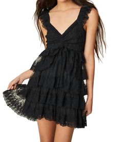 Style 1-1643965749-1901 LoveShackFancy Black Size 6 Mini Lace Wednesday Cocktail Dress on Queenly