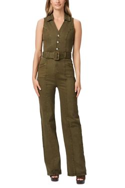 Style 1-1747274315-425 Paige Green Size 8 High Neck Pockets Vintage Olive Jumpsuit Dress on Queenly