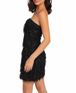 Style 1-2246932761-892 LE LIS Black Size 8 Casual Fringe High Neck Cocktail Dress on Queenly