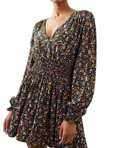 Style 1-26893081-74 Rails Black Size 4 Floral Sleeves V Neck Cocktail Dress on Queenly