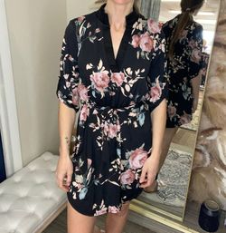 Style 1-2848927886-74 HEIMISH USA Black Size 4 Floral Mini Casual High Neck Belt Cocktail Dress on Queenly