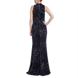 Style 1-2916895230-98 BADGLEY MISCHKA Blue Size 10 Velvet Sequined Polyester Straight Dress on Queenly