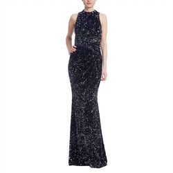 Style 1-2916895230-98 BADGLEY MISCHKA Blue Size 10 Velvet Sequined Polyester Straight Dress on Queenly