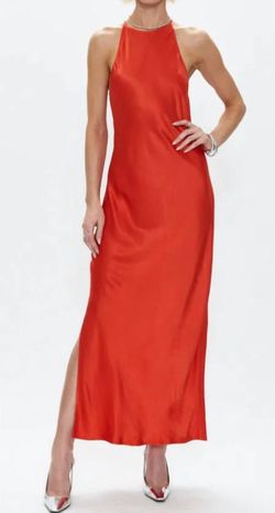 Style 1-3192532332-70 PISTOLA Orange Size 0 Halter Silk High Neck Straight Dress on Queenly