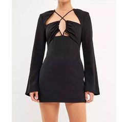 Style 1-3595633674-149 2.7 AUGUST APPAREL Black Size 12 Plus Size Fitted Sleeves Cocktail Dress on Queenly