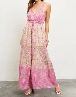 Style 1-3696590636-74 Illa Illa Pink Size 4 Spaghetti Strap Floral V Neck 1-3696590636-74 Jumpsuit Dress on Queenly