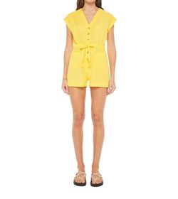 Style 1-3766474581-149 Mother Yellow Size 12 Pockets Mini Jumpsuit Dress on Queenly