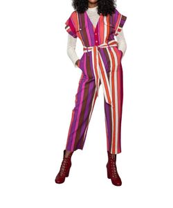 Style 1-4113578783-74 CAROLINA K Purple Size 4 1-4113578783-74 Pockets Jumpsuit Dress on Queenly