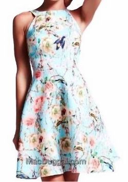Style 1-416327401-98 MAC DUGGAL Blue Size 10 Free Shipping Floral Cocktail Dress on Queenly