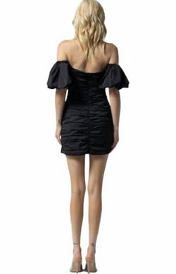 Style 1-478383233-74 LENA Black Size 4 Satin Sleeves Mini Cocktail Dress on Queenly