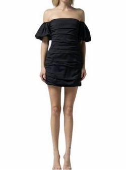 Style 1-478383233-74 LENA Black Size 4 Satin Sleeves Mini Cocktail Dress on Queenly