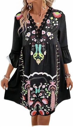 Style 1-1390204631-149 LA RENTA FASHION Black Size 12 Summer Polyester Embroidery Cocktail Dress on Queenly